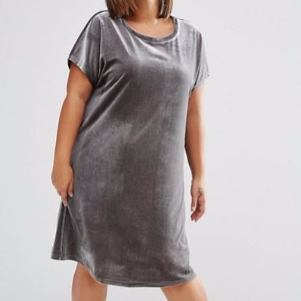 Silver Gray Velvet T-Shirt Dress